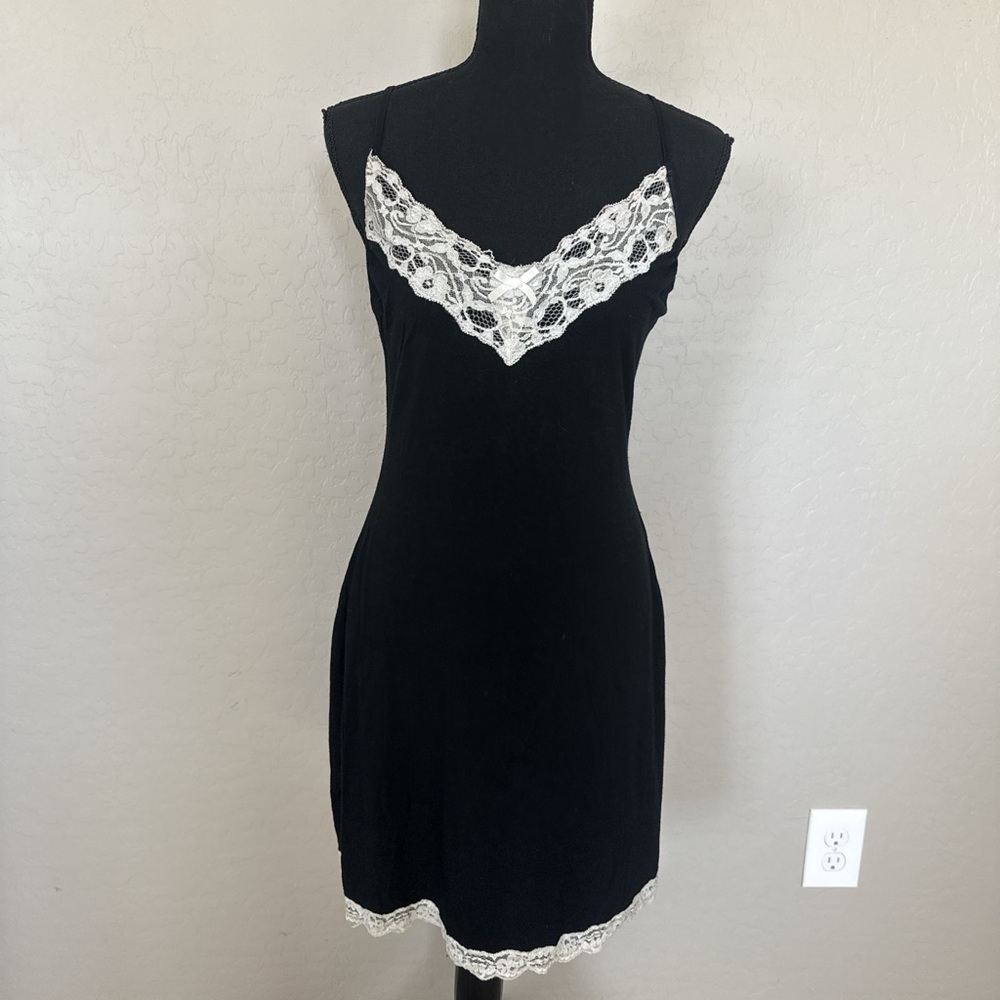 Black Slip with White Lace Accents